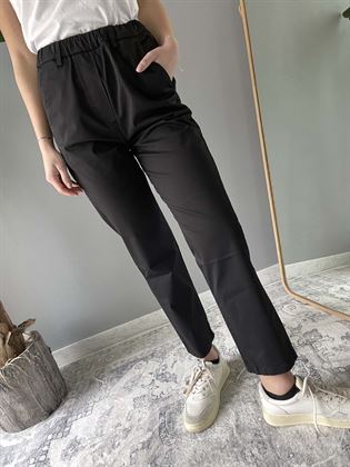 Pantalone in cotone elasticizzato nero con elastico in vita