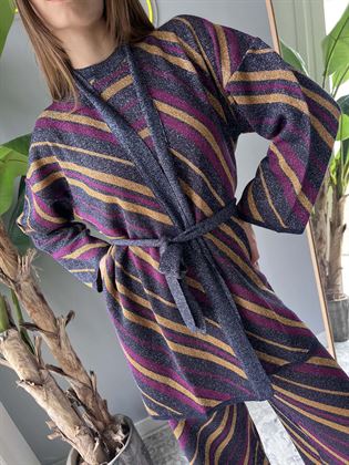 kimono con cintura in filo lurex viola/blu/oro