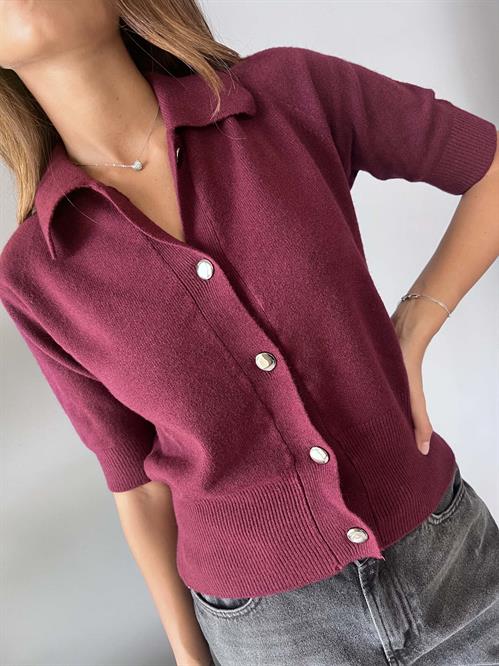Maglia polo con bottoni clips bordeaux mezza manica