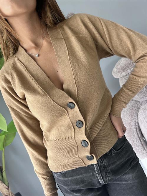 cardigan cammello bottoni lana