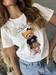 t shirts bianca girocoolo con patch orsetto e scritta los angel