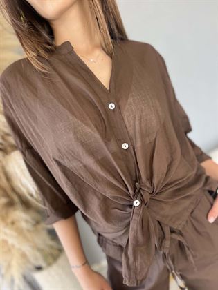 Camicia voile in mussola di cotone marrone cacao