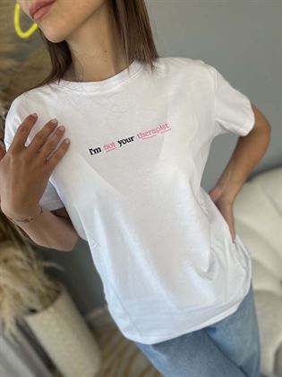  T-Shirt bianca girocollo ricamo im not your therapist