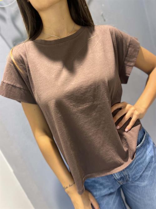 T-Shirt marrone cacao in cotone girocollo