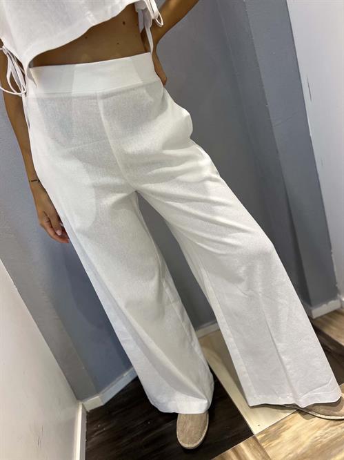 pantalone bianco in lino/viscosa palazzo con elastico dietro