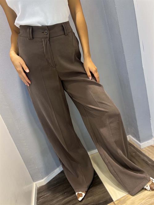 pantalone palazzo marrone cacao elastico dietro con cintura