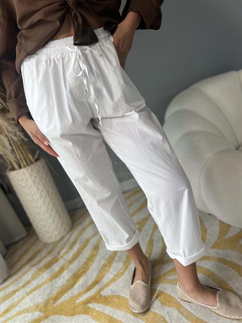 Pantalone in mussola di cotone bianco haveone con elastico in vita