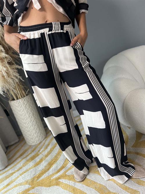 pantalone fantasia GEOMETRICA panna e nero