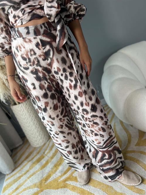 pantalone fantasia MARRONE E BURRO in mussola con elastico