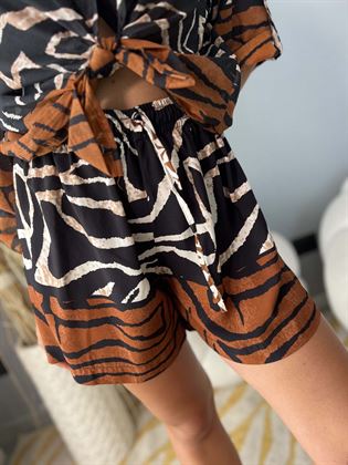 Bermuda coulisse fantasia animalier nero e beige coccio
