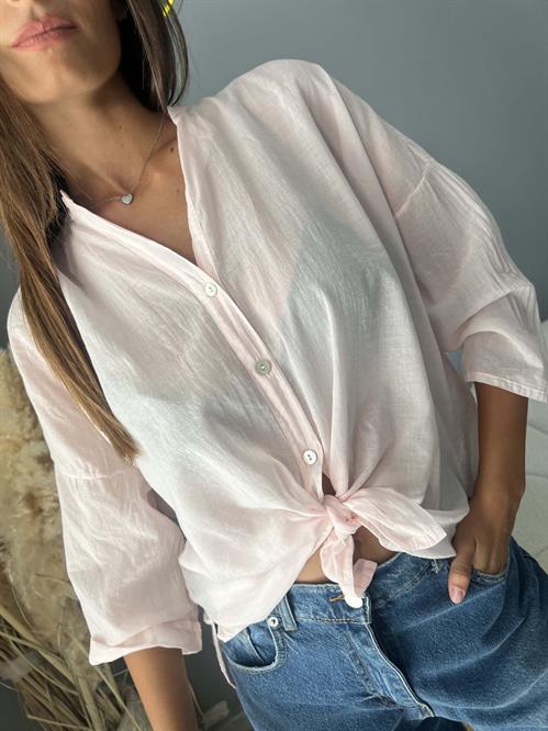 camicia mussola cotone rosa collo coreano