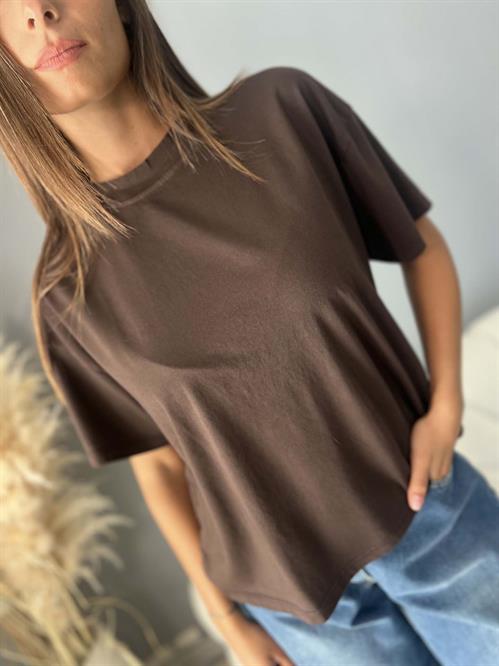  T-Shirt girocollo marrone cacao mezza manica