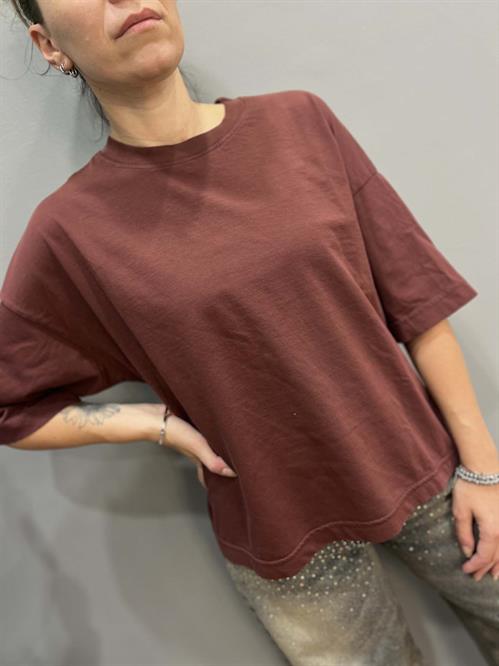  T-Shirt bordeaux girocollo over in cotone