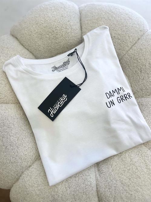  T-Shirt bianca girocollo dammi un grrr