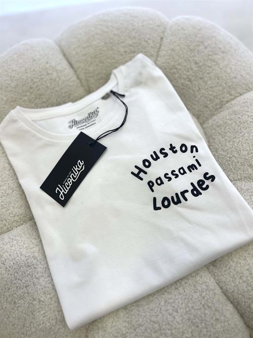 T-Shirt bianca stampa nera houston passami  lourdes