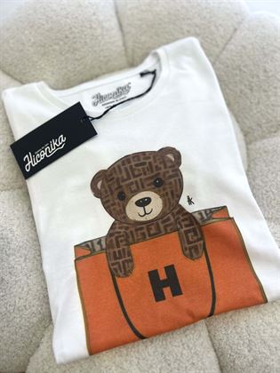 T-Shirt bianca gicollo stampa orsetto luis