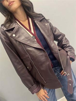 chiodo burgundy vera pelle con cerniera
