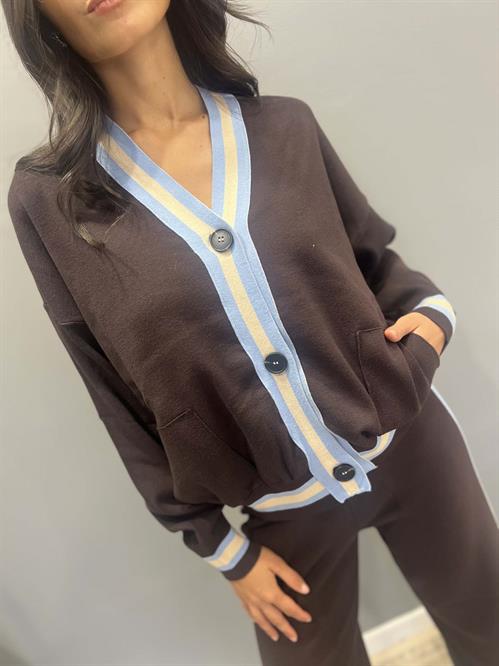 cardigan abbottonato  marrone con righe in viscosa