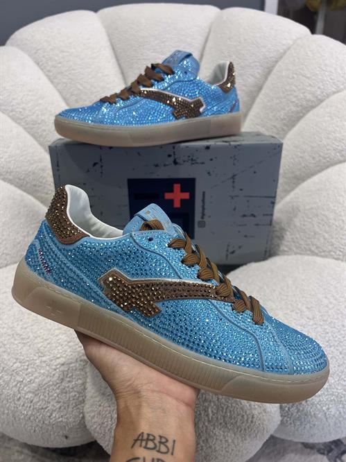 SNEAKERS TURCHESE E CAMOSCIO TABACCIO E STRASS