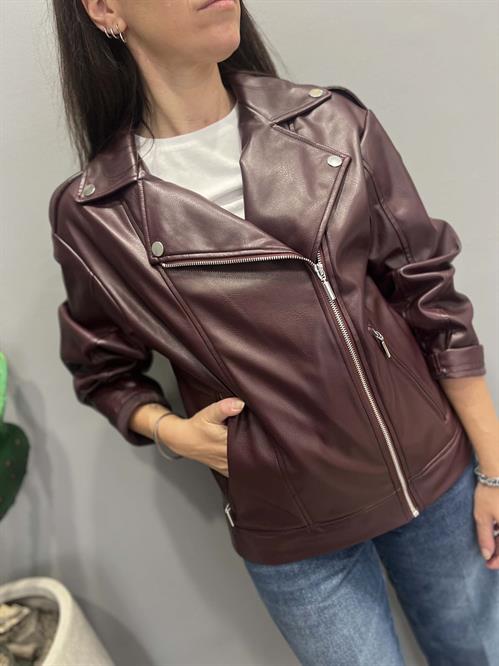 chiodo ecopelle bordeaux con cerniera