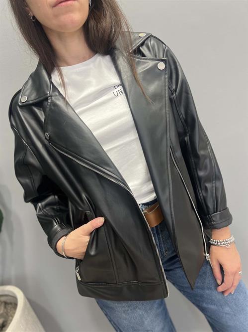 chiodo ecopelle nero con cerniera