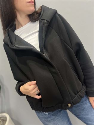felpa bomber nera over con cerniera e cappuccio felpata