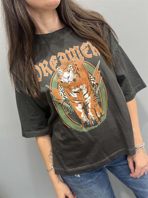  thirts lion mezza manica con stampa leone nero asfalto