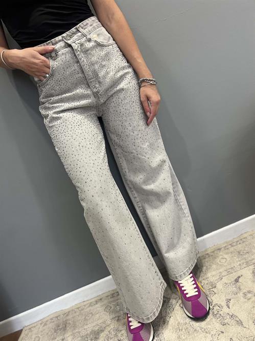 Jeans modello giusy grigio chiaro con applicazioni strass