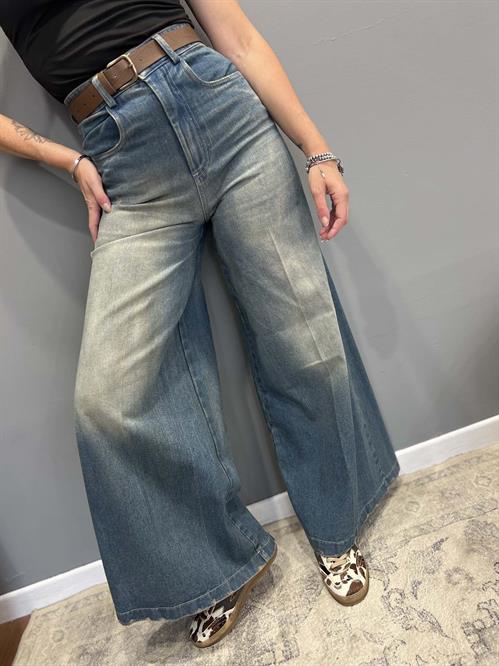 Jeans palazzo con cintura lavaggio blu the