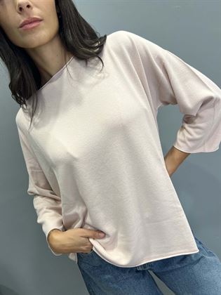 Maglia scollo rotolino rosa cipria manica 3/4 scatoletta in viscosa