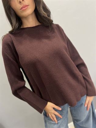 Maglia scollo rotolino marrone cacao manica 3/4 scatoletta in viscosa