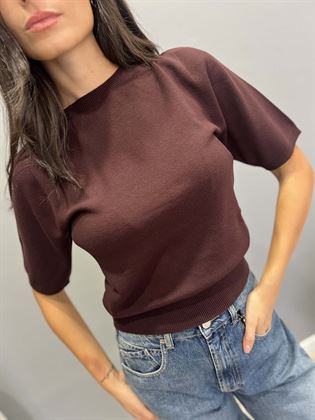 Maglia girocollo marrone cacao manica corta