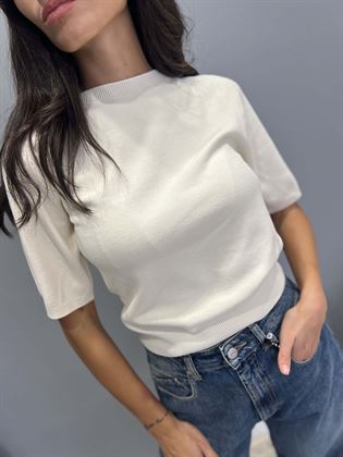 Maglia panna girocollo in viscosa manica corta