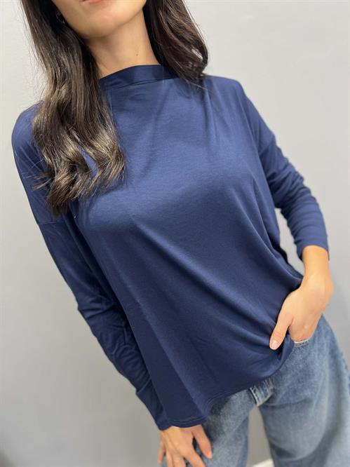 T-Shirt manica lunga blu scollo barca