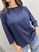 Maglia scollo rotolino blu manica 3/4 scatoletta in viscosa
