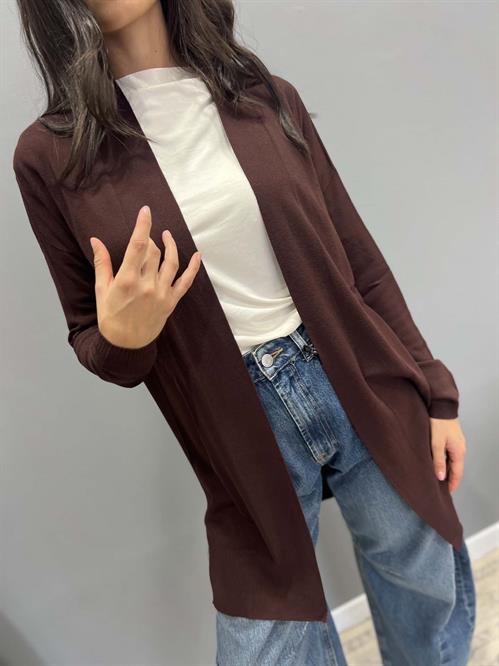 cardigan aperto  in viscosa marrone cacao