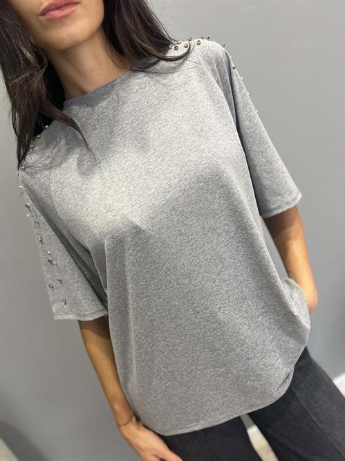  T-Shirt grigia melange cabojon mezzac manica