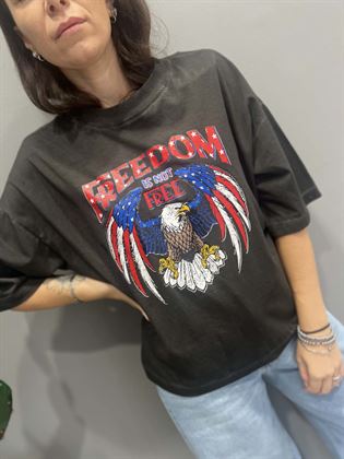  t shirt nero asfalto stampa freedom acquila