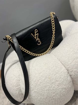 Borsa piccola nera con tracolla e catena oro