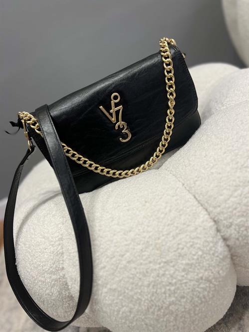 Borsa piccola nera con tracolla e catena oro