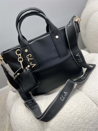 Borsa a mano con tracolla nera e borsetta gadget