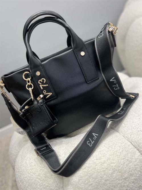 Borsa a mano con tracolla nera e borsetta gadget