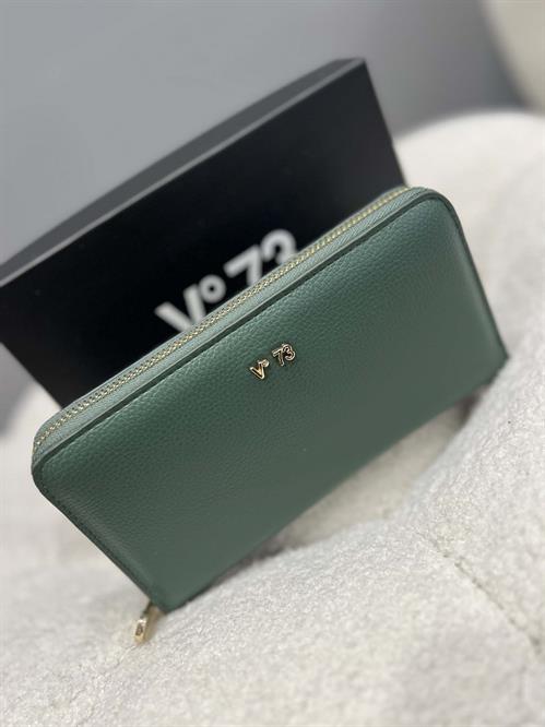  Portafoglio rettangolare verde con cerniera oro