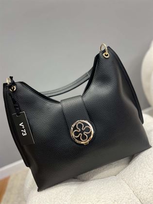 Borsa a mano e sotto braccio nera con logo oro