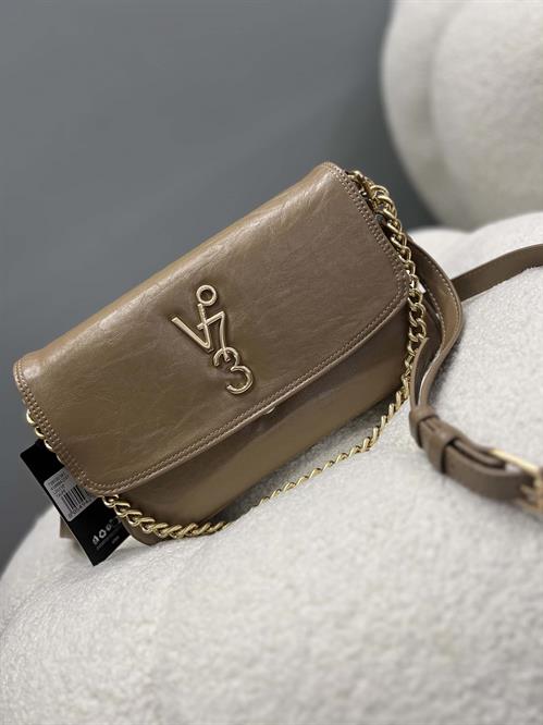 Borsa piccola con tracolla e catena oro colore beige