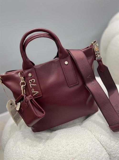 Borsa con manico e tracolla colore burgundy e borsetta gadget