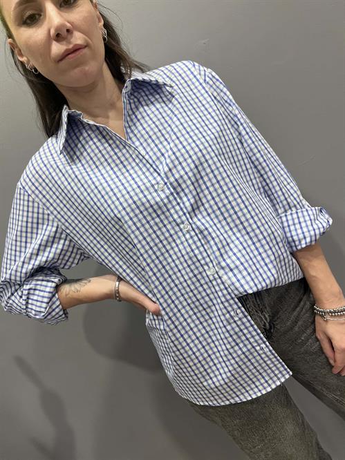 Camicia quadretti bianca e blu in cotone