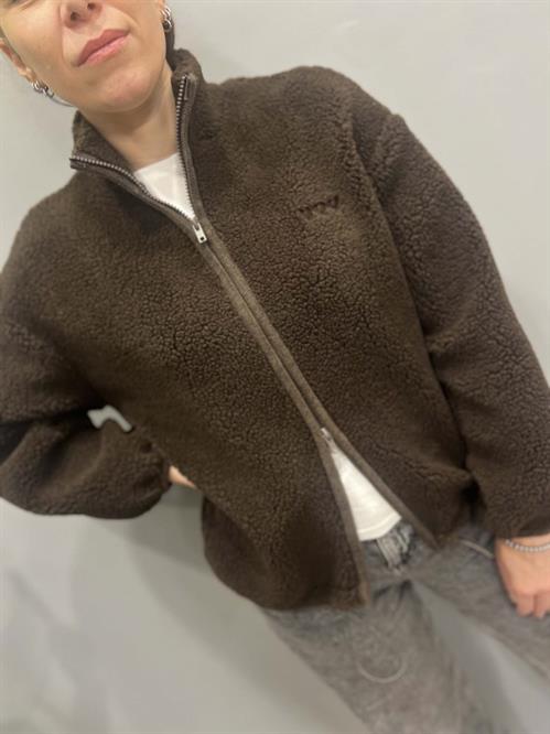 FELPA TEDDY CON CERNIERA E COULISSE MARRONE MORO