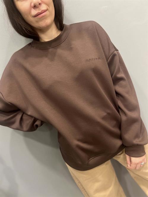 Felpa marrone cacao gricollo tessuto neoprene morbido logata