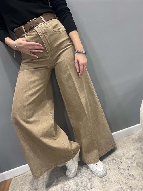 jeans  palazzo con cintura beige delave